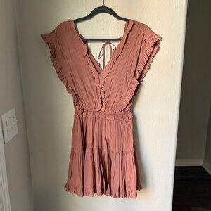 Mauve/Terracotta V-Neck Ruffled Dress